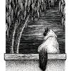 Lyrrian's B&W Book | Eucalyptus Cat
Ink illustration of a seal point rag-doll cat sitting on a balcony ledge under a eucalyptus tree at night.