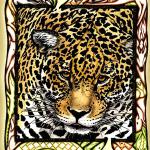 Jaguar Maze color promo, 1994
A painted jaguar maze bordered by stylized drawings of the food it eats promoting "Mazimal Safari- Animal Mazes and More!" book.